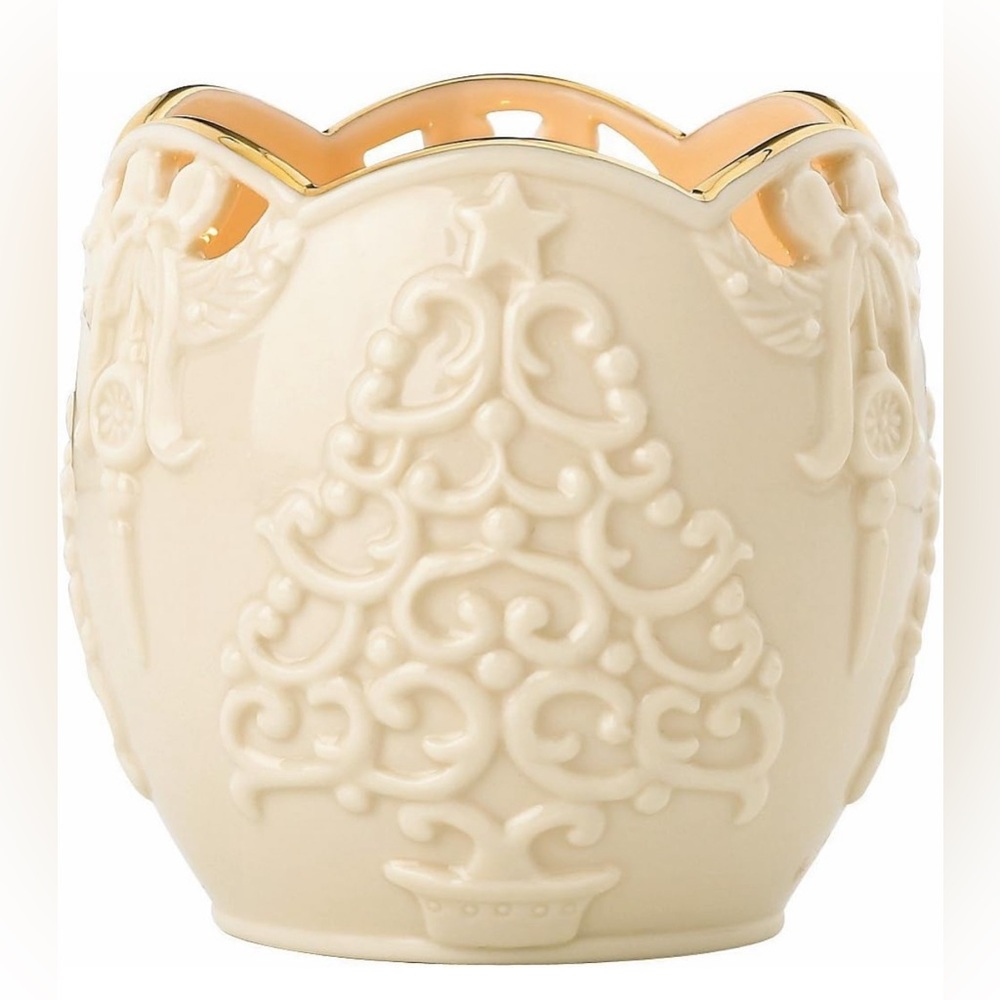 Lenox Merry Lights Porcelain Votive Tea Light Candle Holder with Christmas Trees